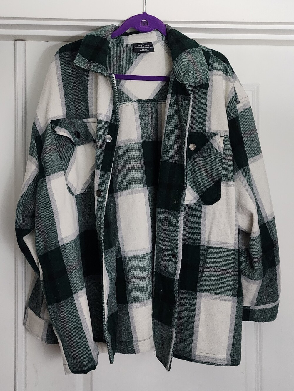 HFX Women's Green & White Plaid Shacket Jacket